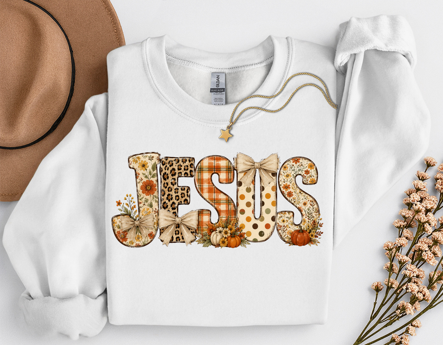 Fall Jesus Shirt | Floral Leopard Pumpkin Christian T-Shirt & Crewneck Sweatshirt