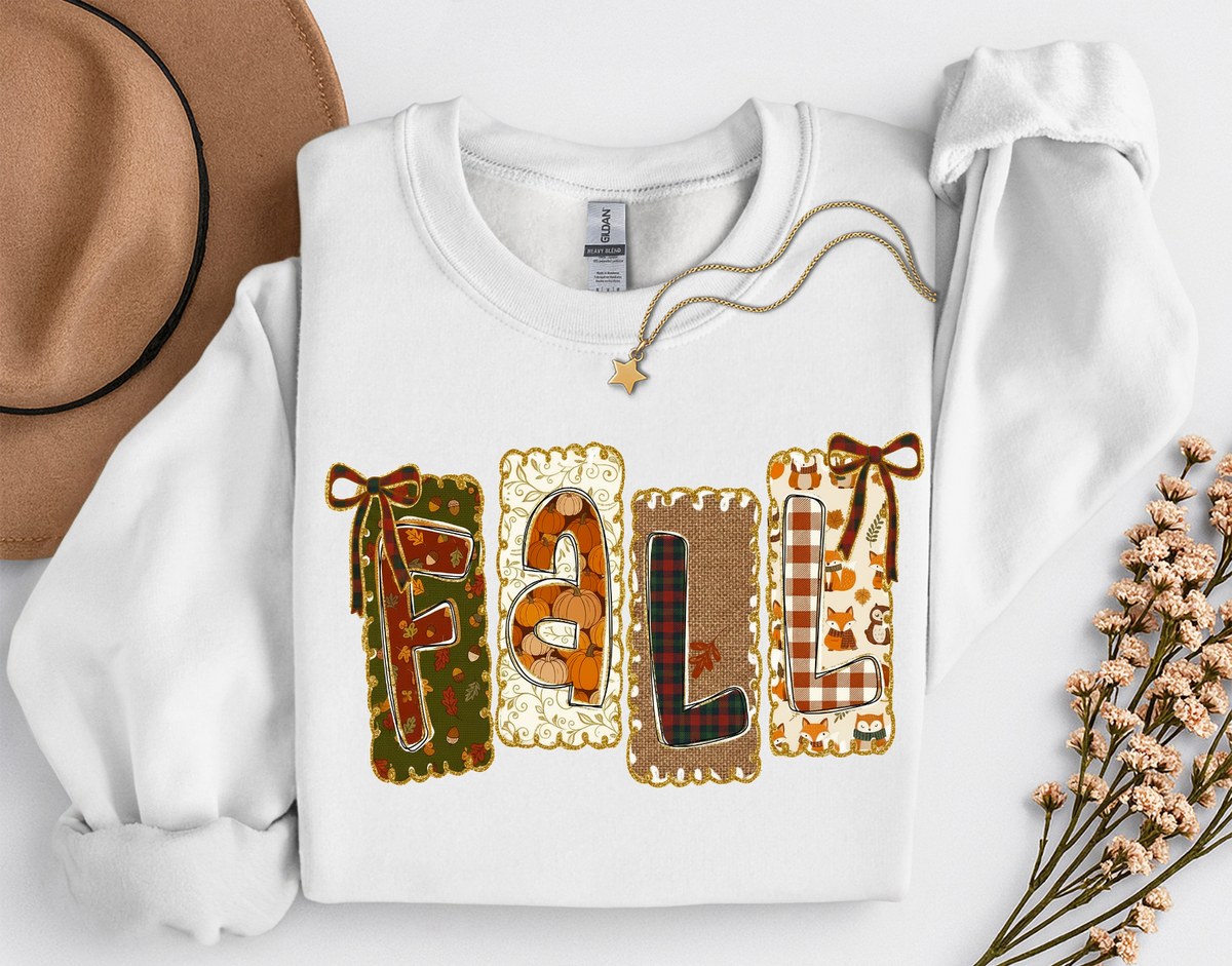 Patchwork Fall Crewneck Sweatshirt | Cozy Autumn Graphic Sweatshirt | Cute Fall Shirt