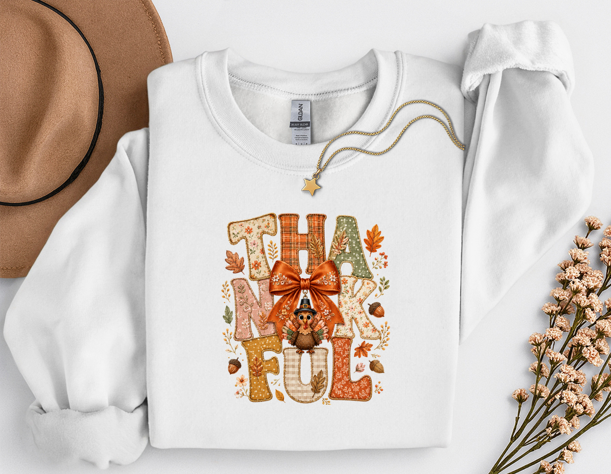 Thankful Turkey Fall Crewneck Sweatshirt | Cute Thanksgiving Shirt | Cozy Autumn Graphic Sweatshirt