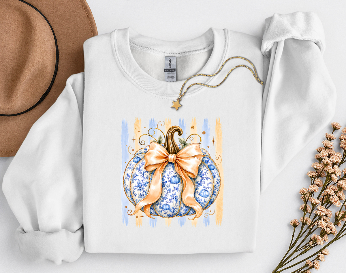 Blue Floral Pumpkin Crewneck Sweatshirt | Coquette Fall Pumpkin Sweatshirt