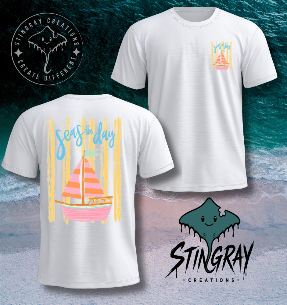 Seas the Day Shirt | Coastal Sailboat Graphic Tee | Beach Vacation Shirt