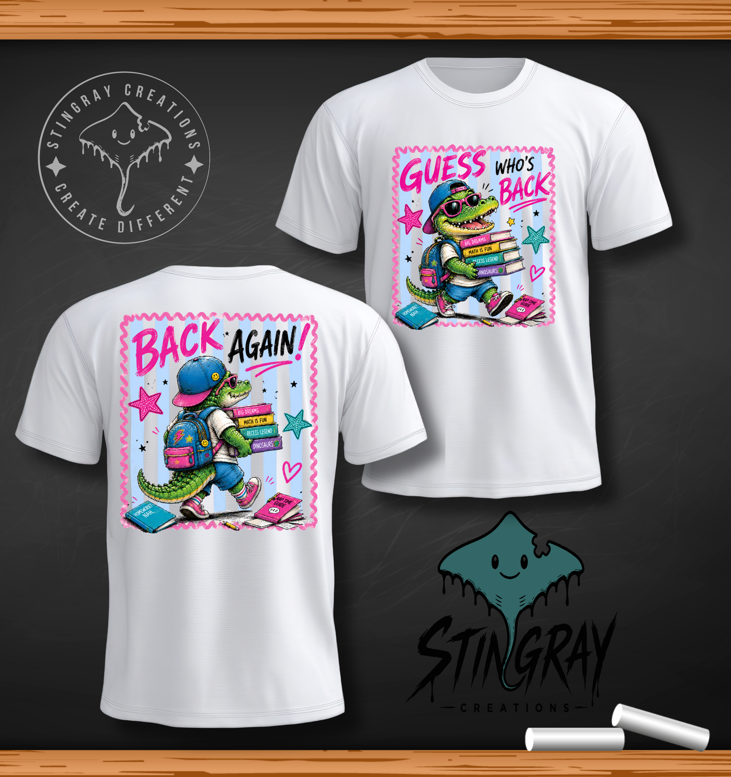 Guess Who's Back Alligator Back to School Shirt | Funny First Day of School T Shirt | Front & Back Graphic Tee