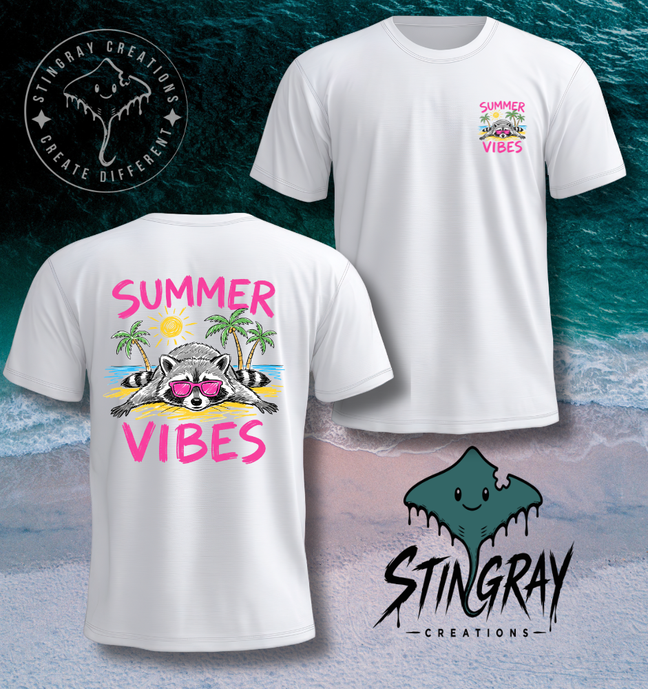 Summer Vibes Raccoon Shirt | Funny Beach Graphic Tee | Cute Summer Vacation Shirt