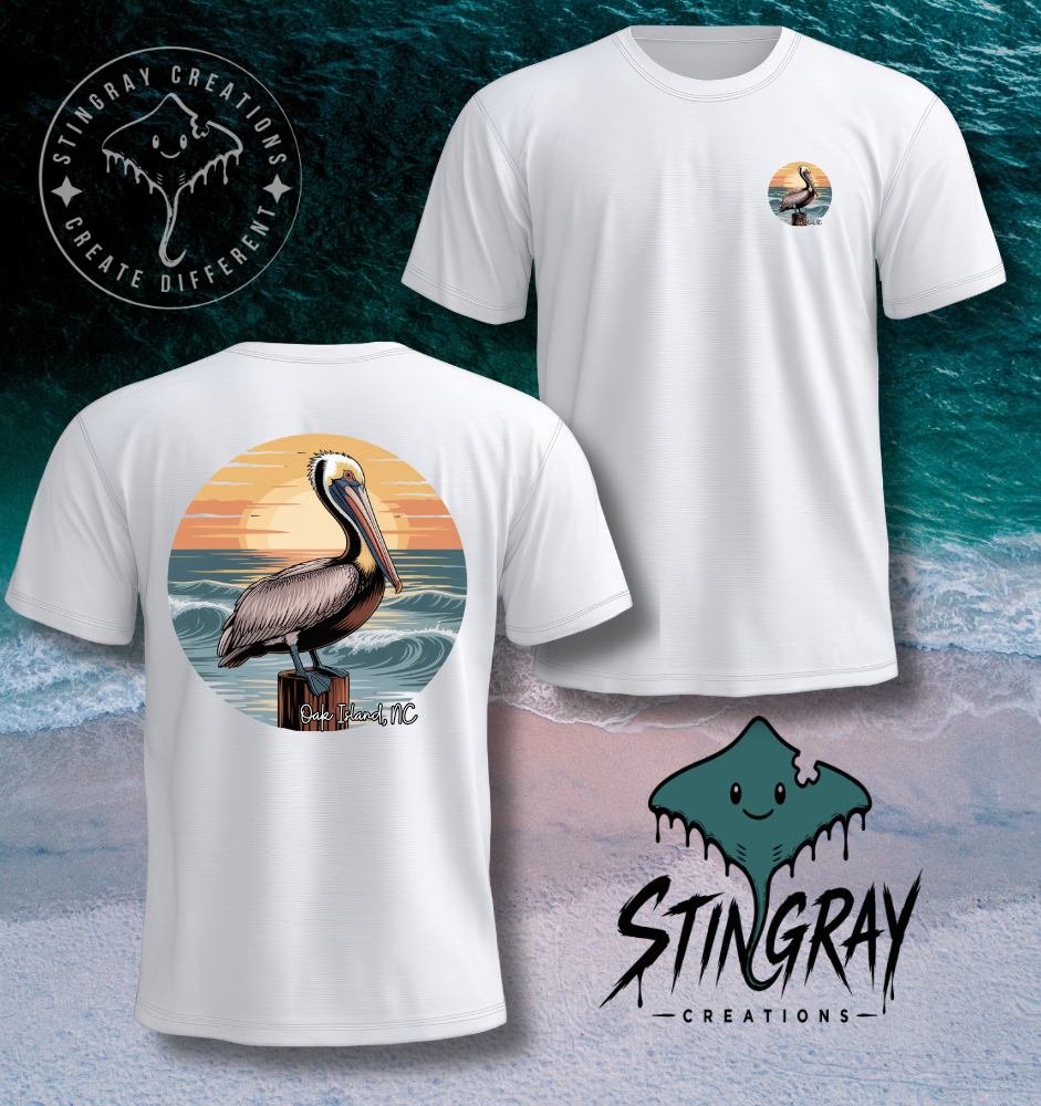 Oak Island NC Pelican Shirt | Coastal Beach Graphic Tee | North Carolina Beach Shirt