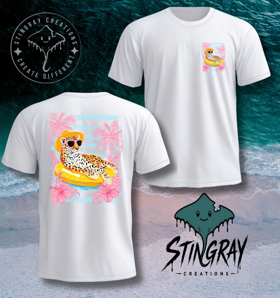 Leopard Beach Shirt | Tropical Summer Graphic Tee | Pool Float Vacation T Shirt
