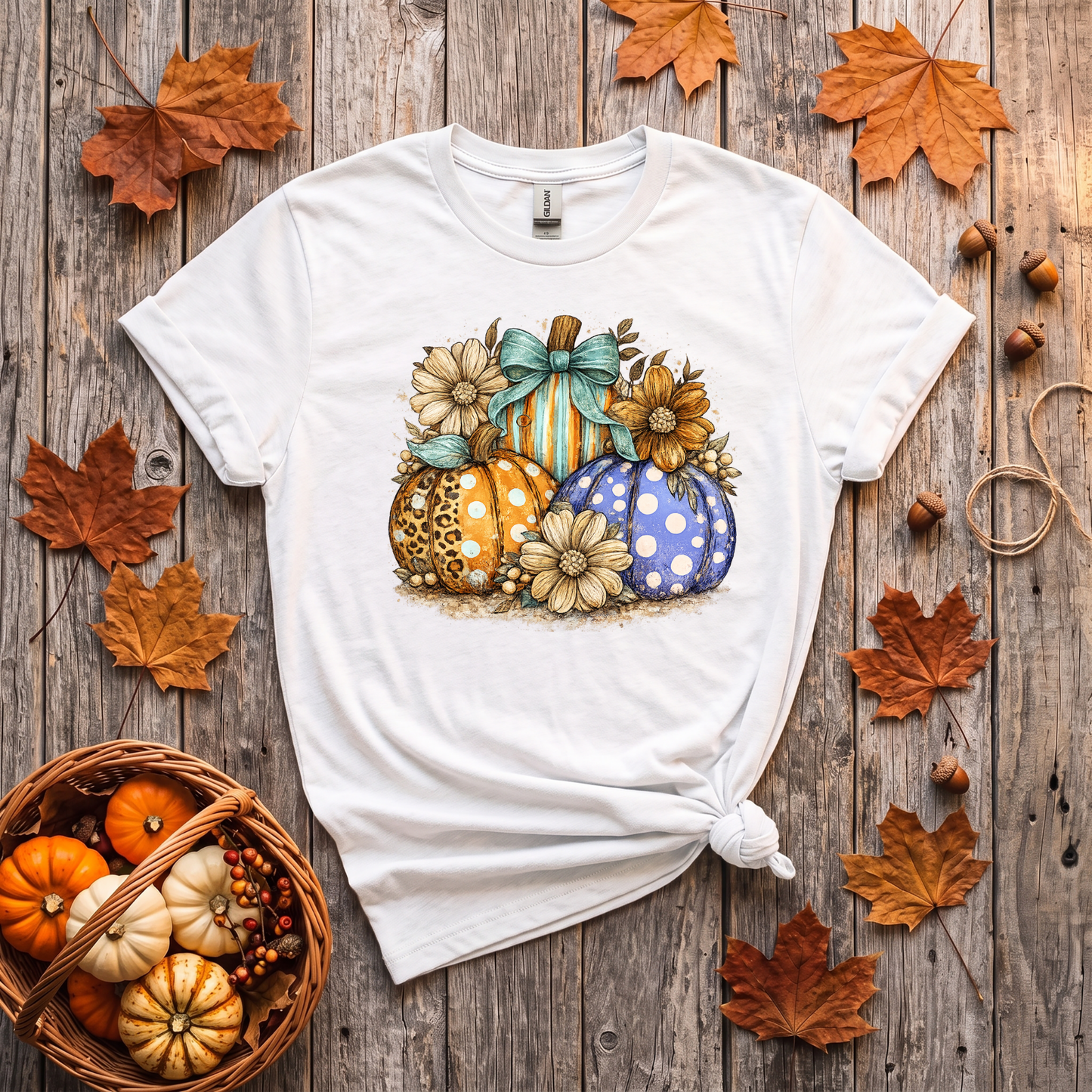 Fall Pumpkins & Flowers Shirt | Cute Autumn T-Shirt or Crewneck Sweatshirt