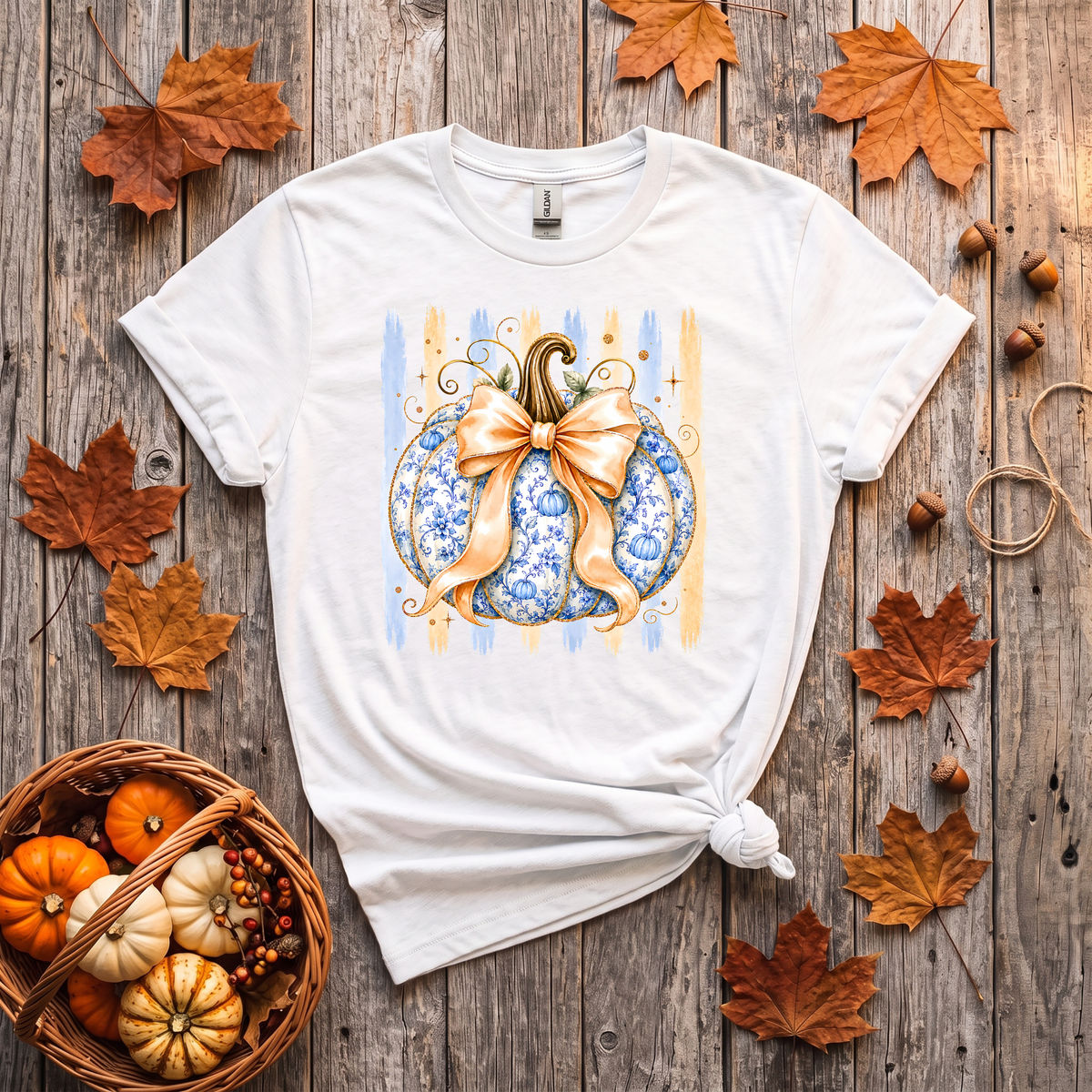 Blue Floral Pumpkin Crewneck Sweatshirt | Coquette Fall Pumpkin Sweatshirt