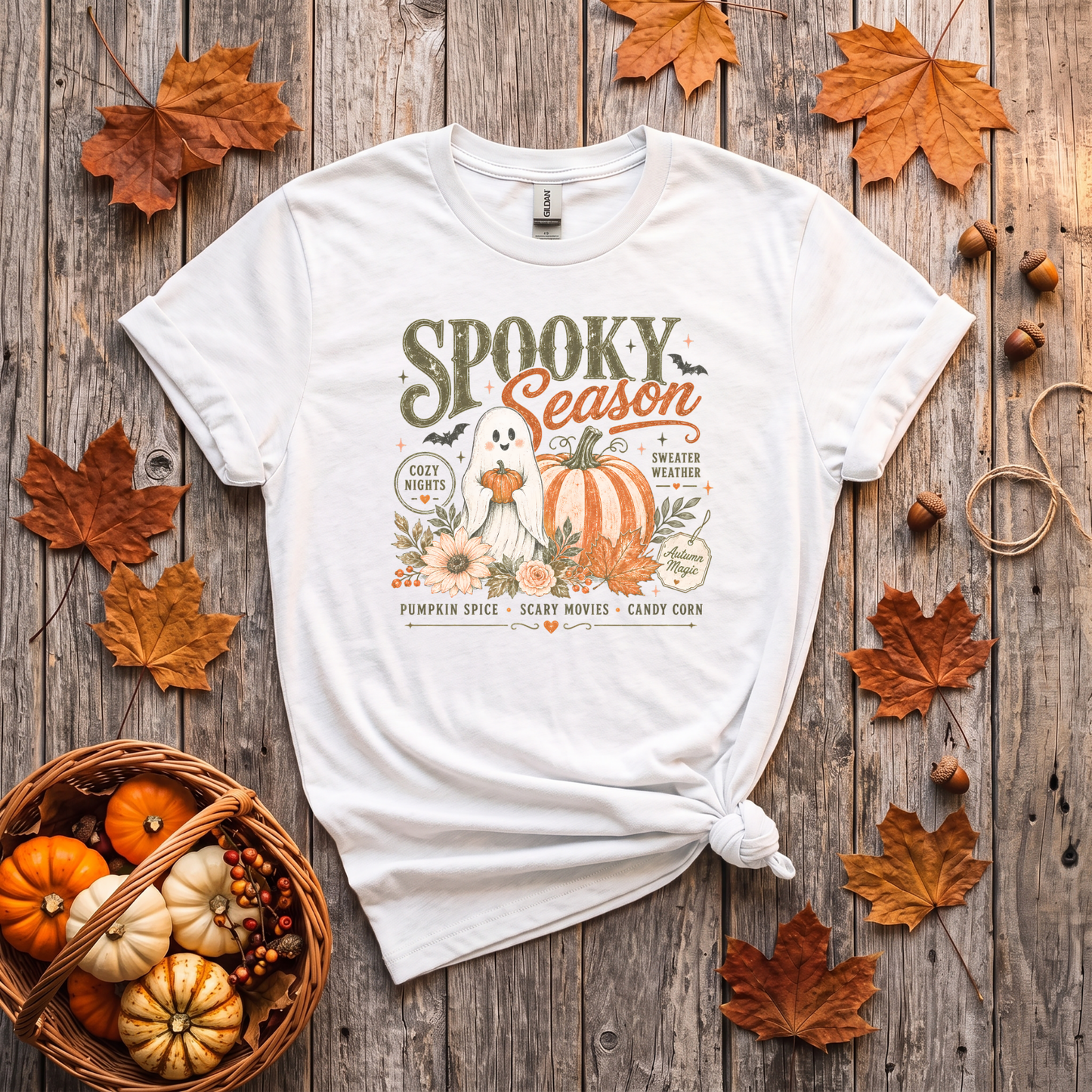 Spooky Season Ghost & Pumpkin Shirt | Cute Halloween T-Shirt or Crewneck Sweatshirt
