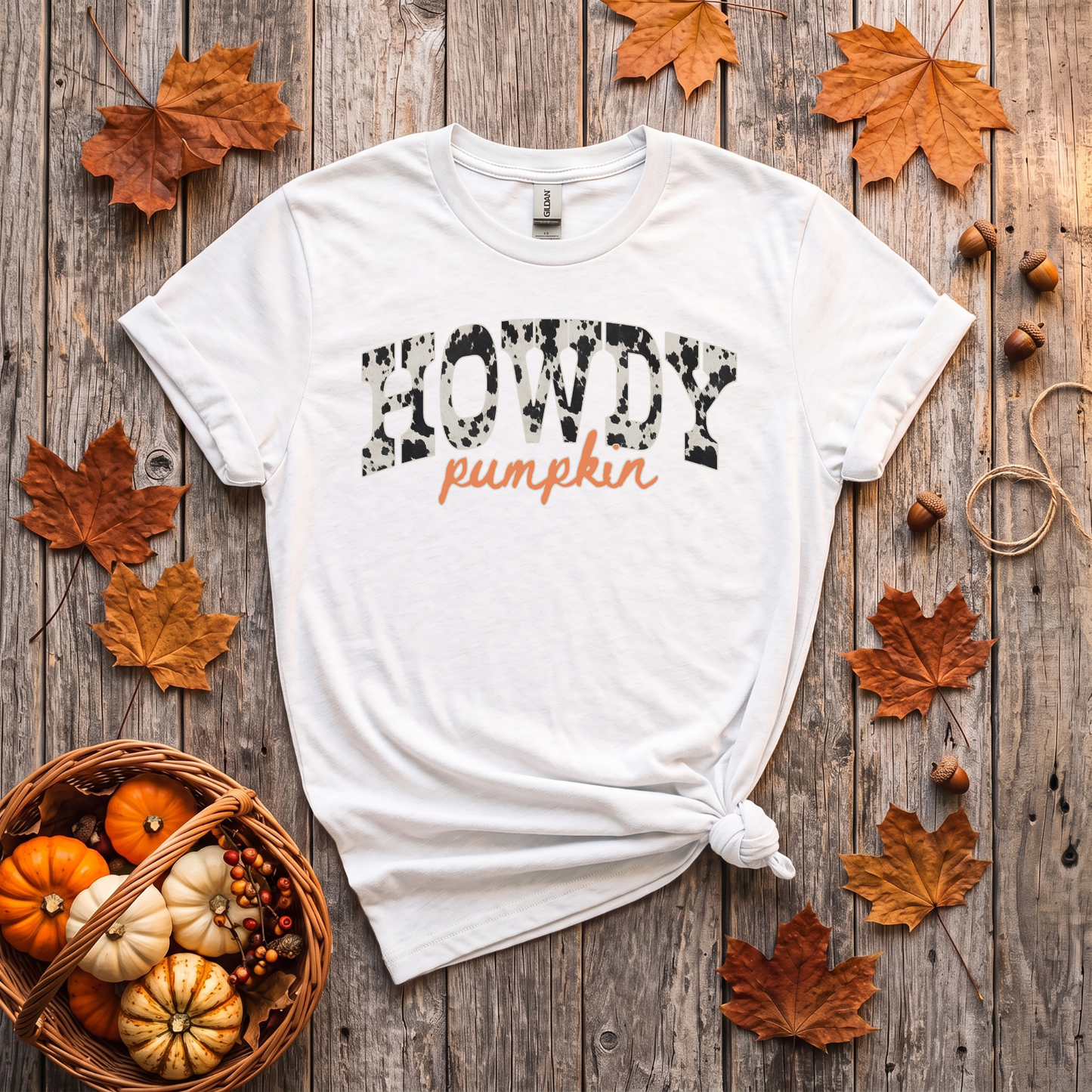 Howdy Pumpkin Cow Print Fall Shirt | Western Autumn T-Shirt & Crewneck Sweatshirt