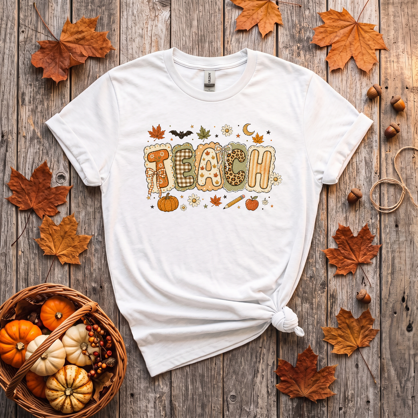 Teacher Fall Crewneck Sweatshirt | Patchwork Teacher Shirt | Cozy Autumn Teacher Sweatshirt