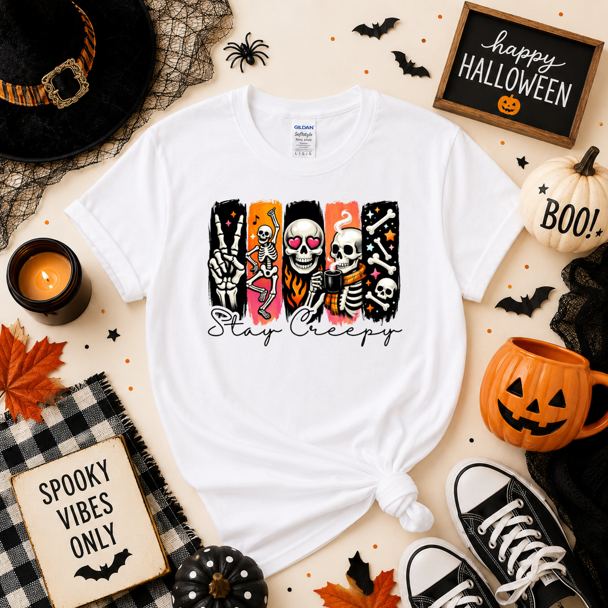 Stay Creepy Skeleton Halloween Shirt | Spooky T-Shirt or Sweatshirt