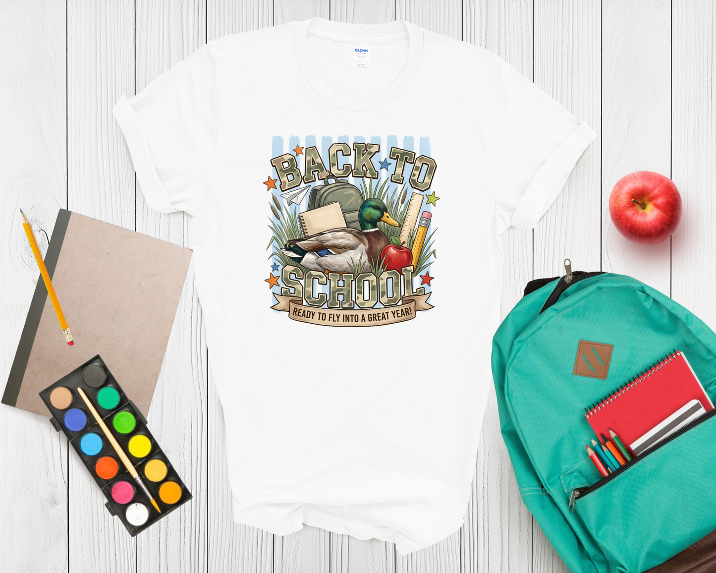Back to School Duck Shirt | Funny Mallard Duck School T Shirt for Kids | Ready to Fly Into a Great Year Tee