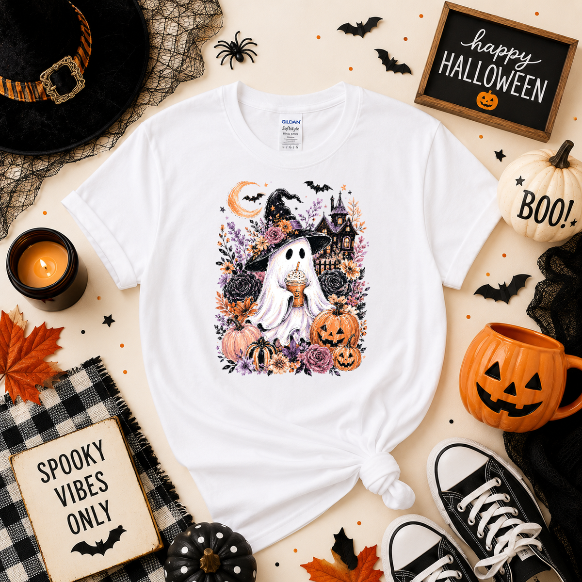 Spooky Ghost Halloween Sweatshirt or T-Shirt | Cute Witch Ghost Shirt