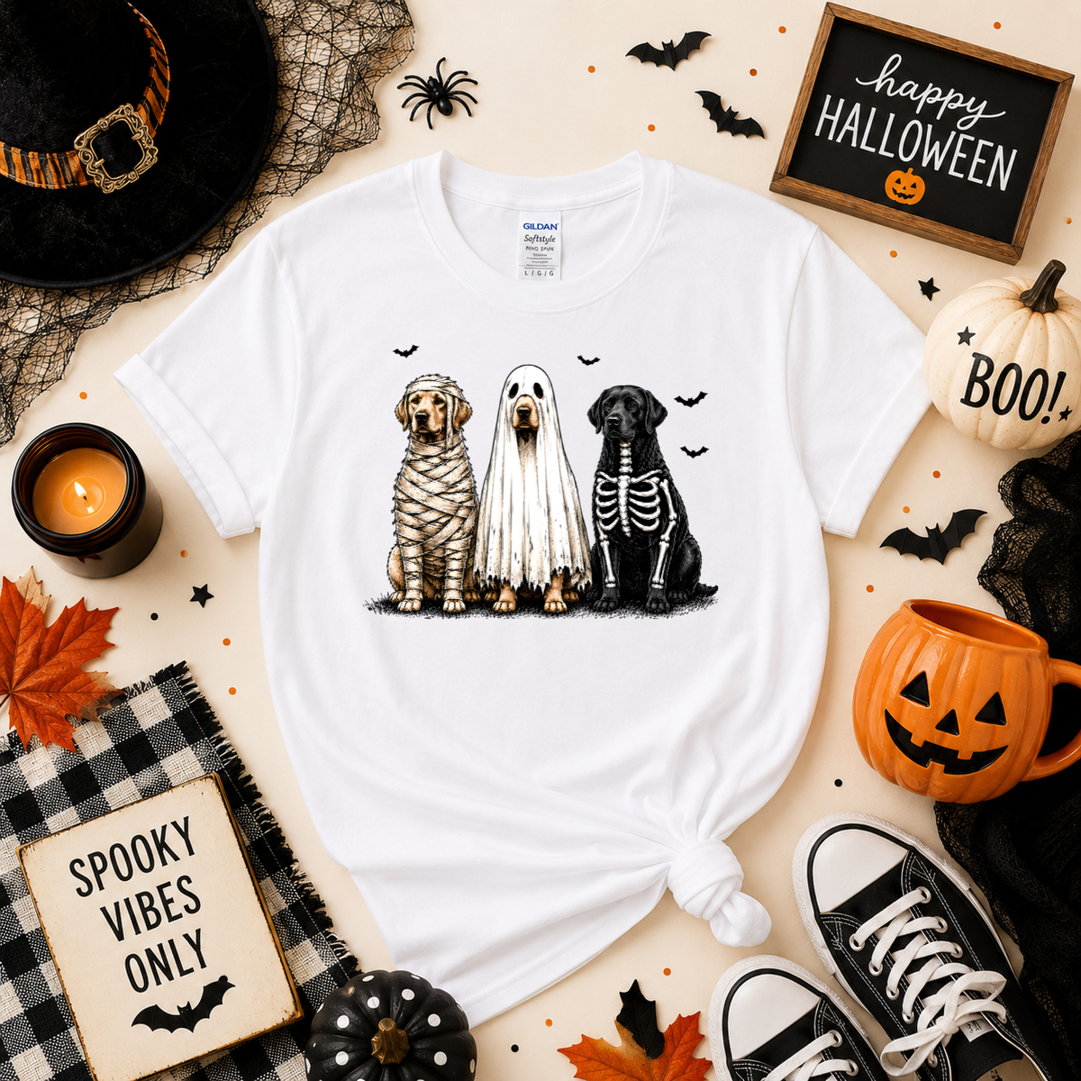 Halloween Dogs T-Shirt | Mummy Ghost & Skeleton Dog Graphic Tee