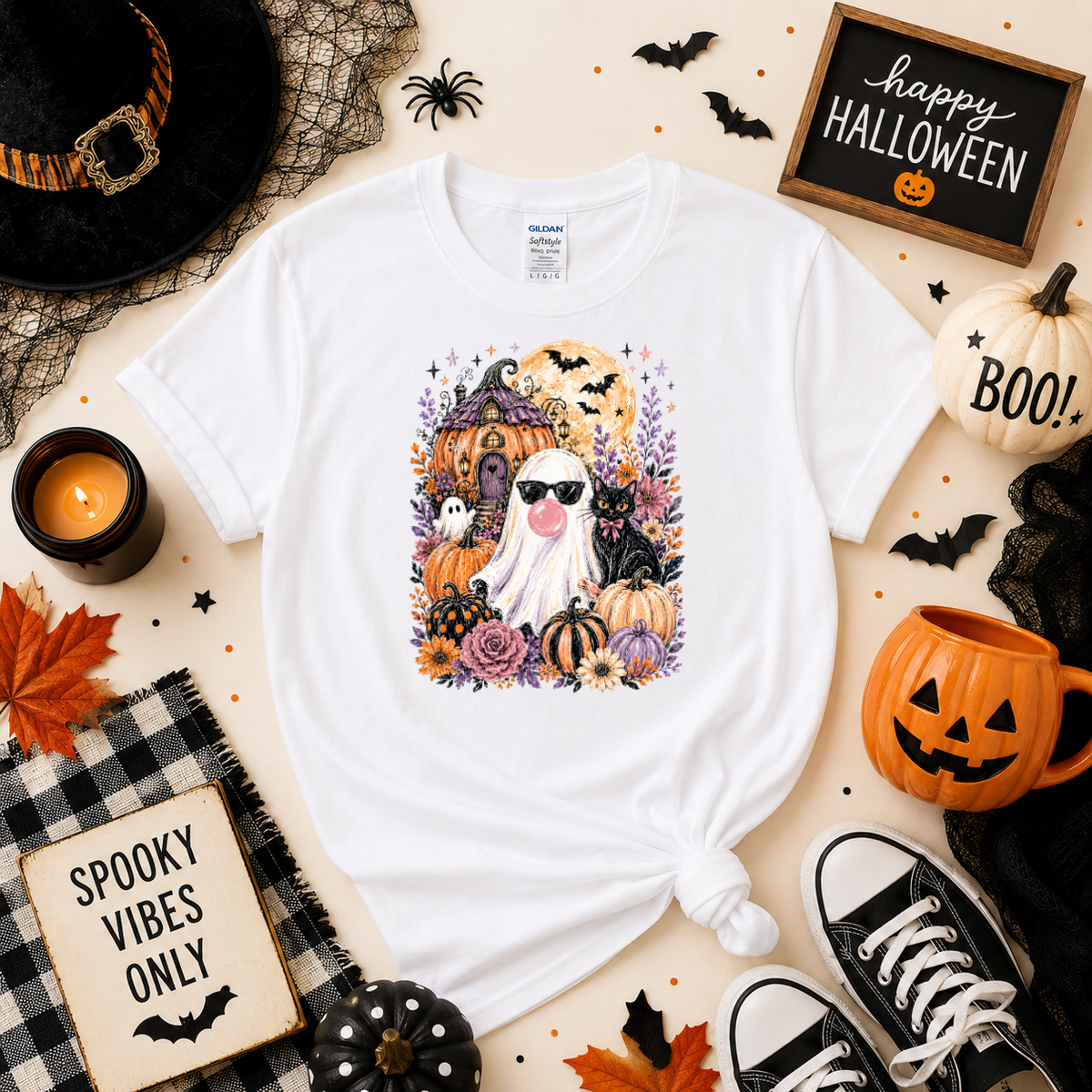 Bubblegum Ghost Halloween Sweatshirt or T-Shirt | Cute Spooky Shirt