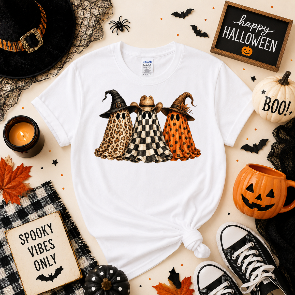 Spooky Ghost Trio Halloween Shirt | Western Ghost T-Shirt or Sweatshirt