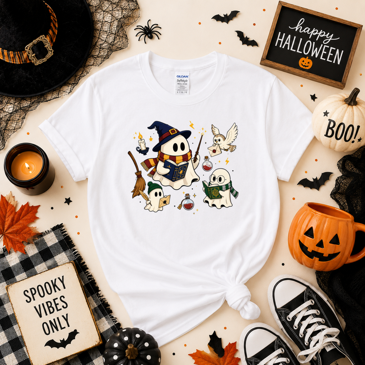 Magic Ghost Readers Halloween Sweatshirt | Cute Wizard Ghost T-Shirt