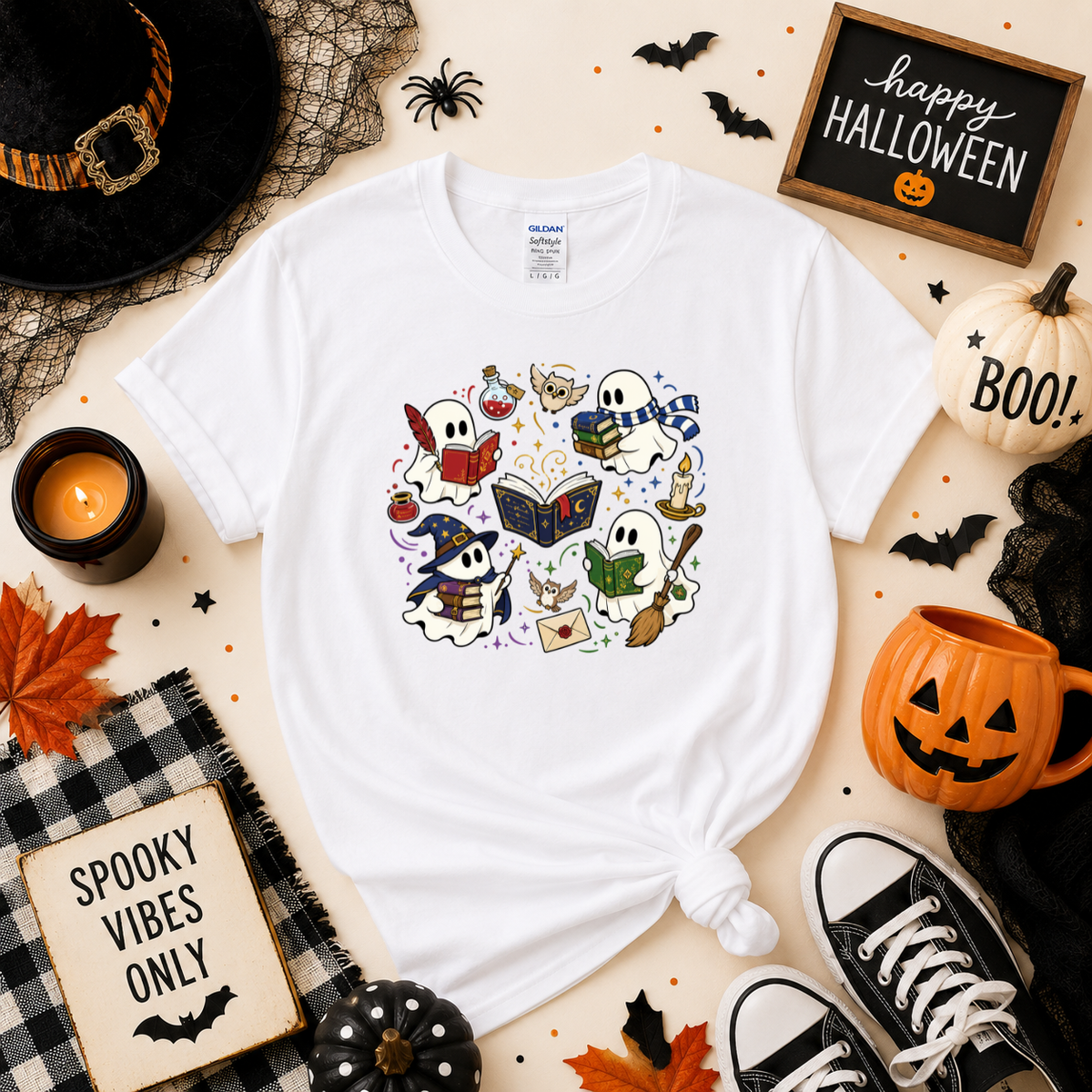 Bookish Ghost Halloween Sweatshirt | Cute Spooky Reading Ghost T-shirt