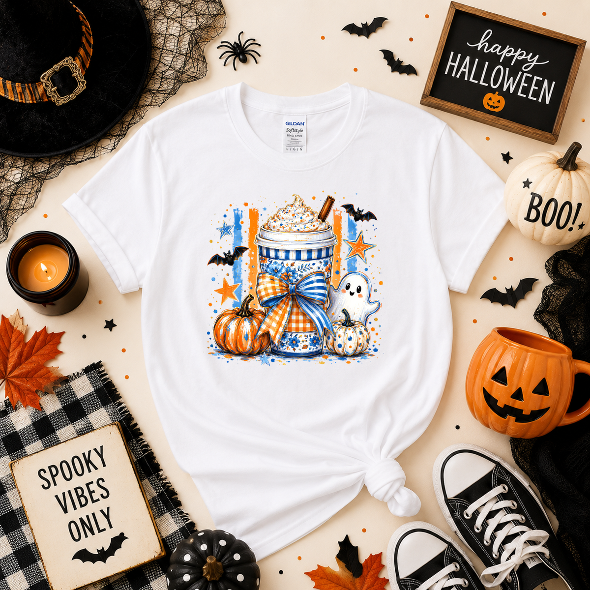 Spooky Coffee Halloween Sweatshirt | Ghost Pumpkin Coffee Graphic Crewneck
