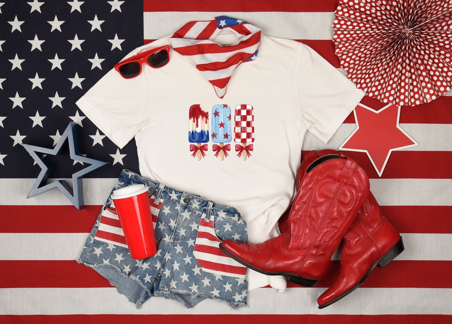 Patriotic Popsicle Graphic Tee | Fourth of July USA Shirt