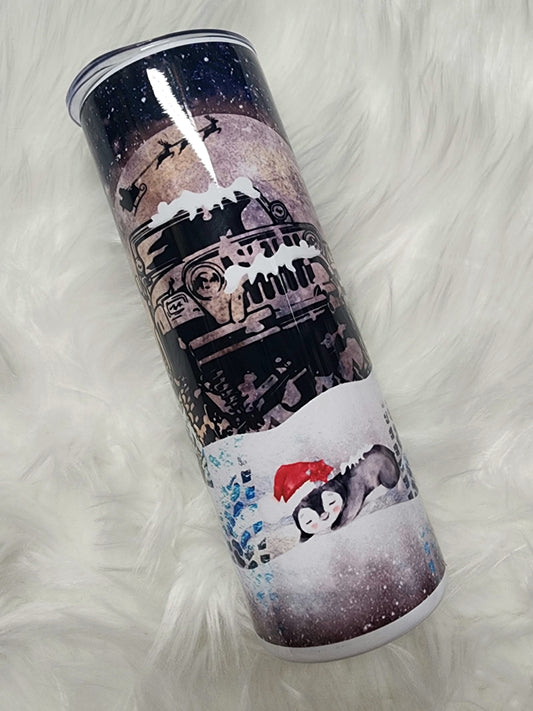 Christmas Jeep tumbler, winter Jeep tumbler, Jeep Christmas gift, snowy Jeep cup, holiday tumbler, Jeep lover gift, insulated travel mug, stainless steel tumbler, off road Christmas gift, camping tumbler, Jeep adventure cup, Christmas travel mug, overlanding gift, winter drinkware, Jeep owner gift, holiday coffee tumbler, custom Jeep tumbler, seasonal tumbler, Jeep camping gift, Christmas cup.