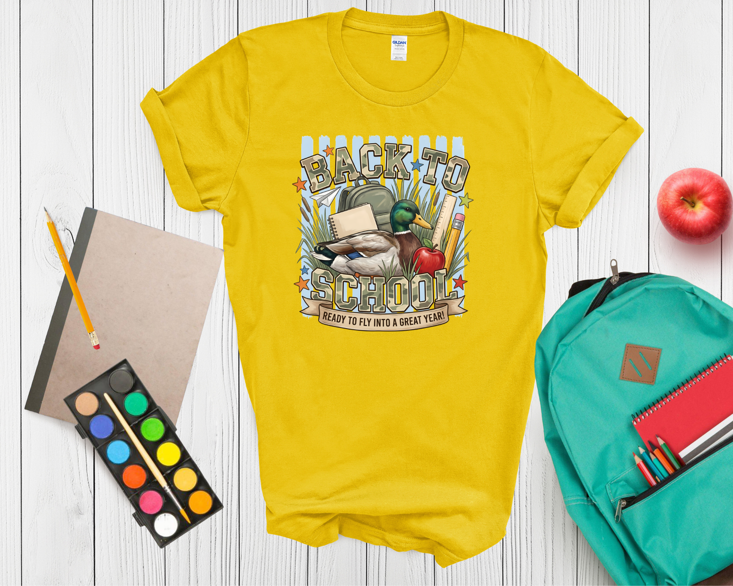 Back to School Duck Shirt | Funny Mallard Duck School T Shirt for Kids | Ready to Fly Into a Great Year Tee