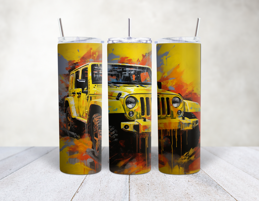 Yellow Jeep Art Tumbler 20oz Skinny Tumbler | Jeep Lover Gift | Color Splash Off Road Travel Mug