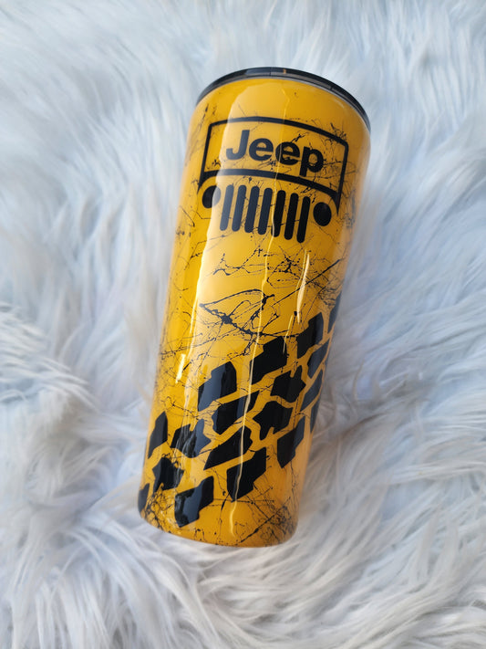 Handmade yellow Jeep tumbler with epoxy coating”