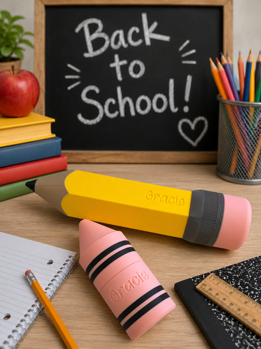 Personalized Back to School Pencil and Crayon Storage Set, Custom Name School Supplies