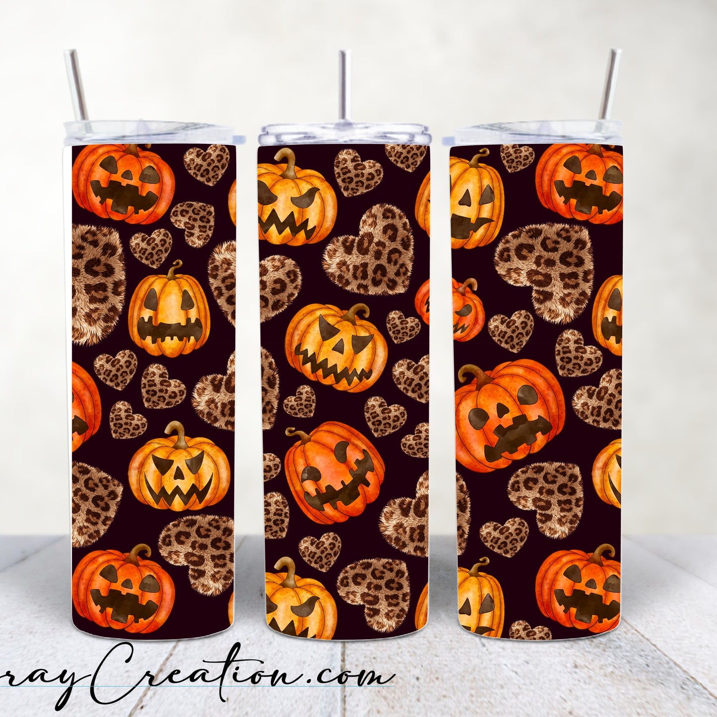 Leopard Print Pumpkin Halloween Tumbler 20oz | Cheetah Heart Jack O' Lantern Fall Cup
