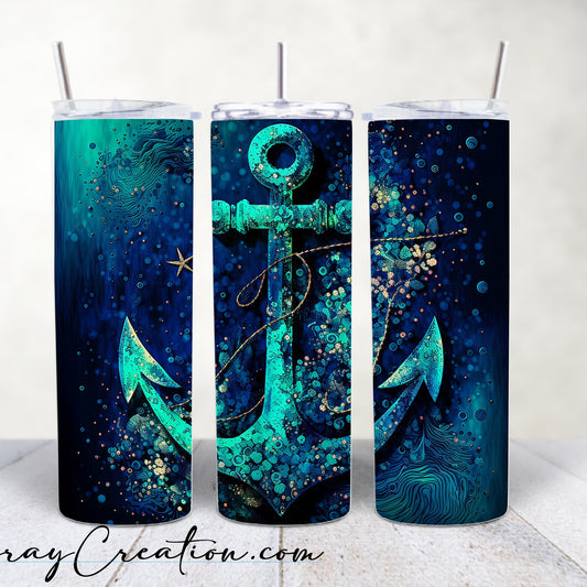 Nautical Anchor Tumbler 20oz | Coastal Ocean Anchor Stainless Steel Travel Cup