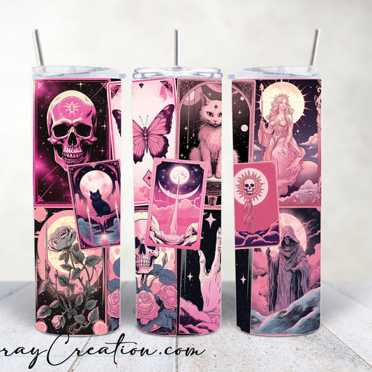 Pink Tarot Card Tumbler 20oz | Gothic Witchy Moon & Mystical Stainless Steel Cup