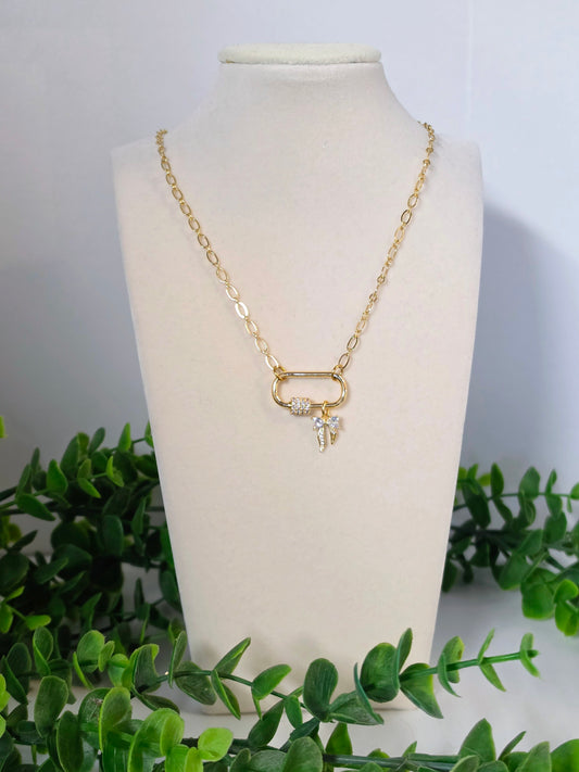 Christie 16" Gold Carabiner Necklace with Bow Charm | Gold Charm Necklace