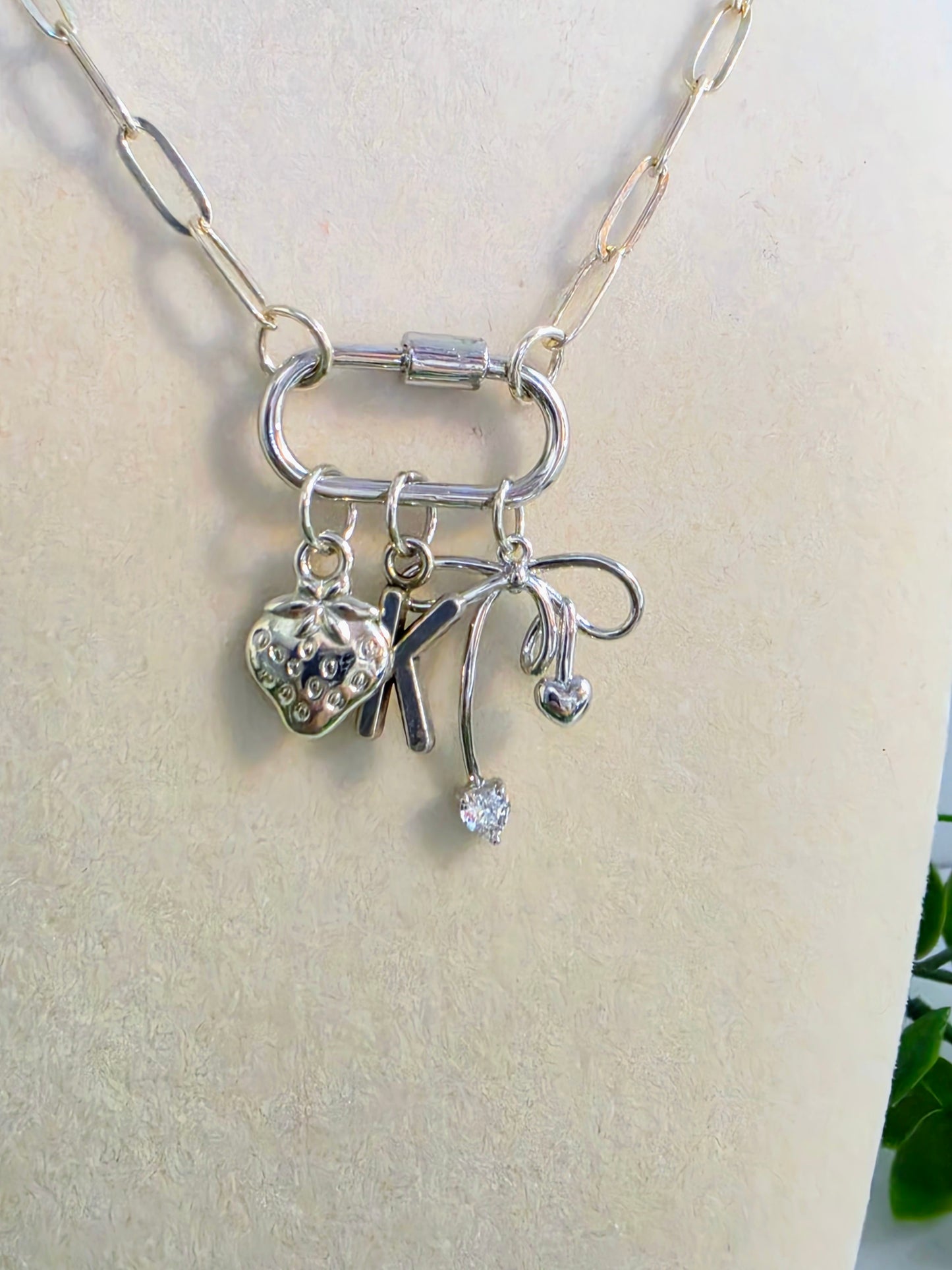 Ashley 16" Silver 3 Charm Carabiner Necklace