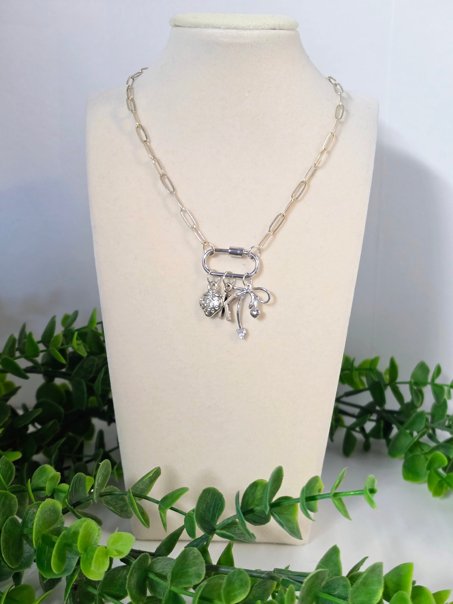 Ashley 16" Silver 3 Charm Carabiner Necklace