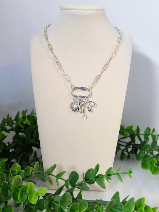 Ashley 16" Silver 3 Charm Carabiner Necklace