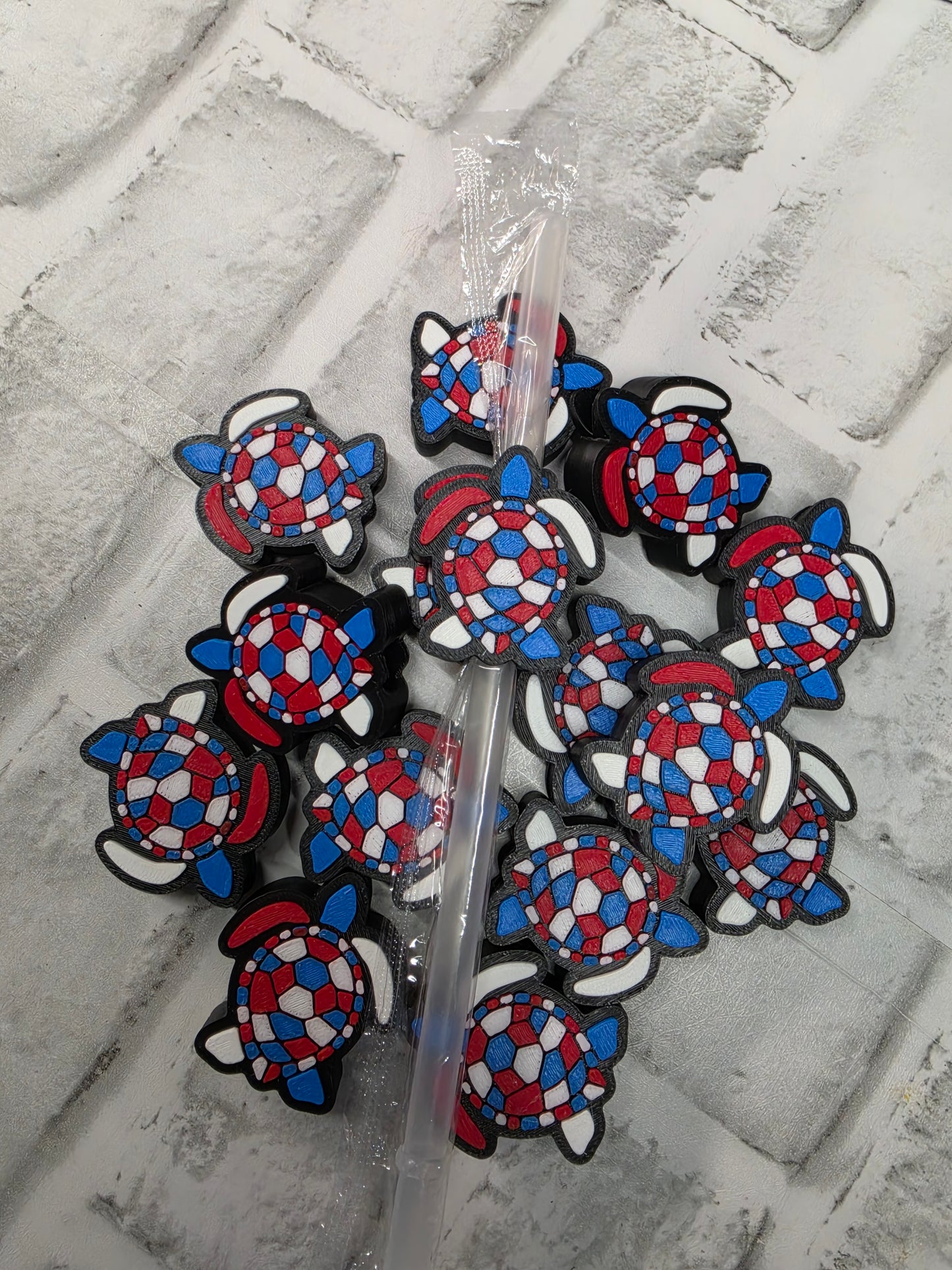 Patriotic Sea Turtle Straw Topper | 3D Printed Red, White & Blue Tumbler Accessory (TUMBLER NOT INCLUDED)