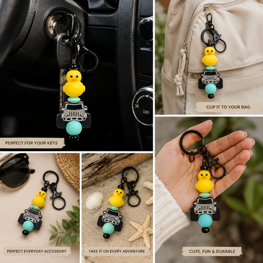 Teal Duck & Jeep Beaded Keychain | Cute Jeep Lover Accessory | Handmade Silicone Bead Key Ring