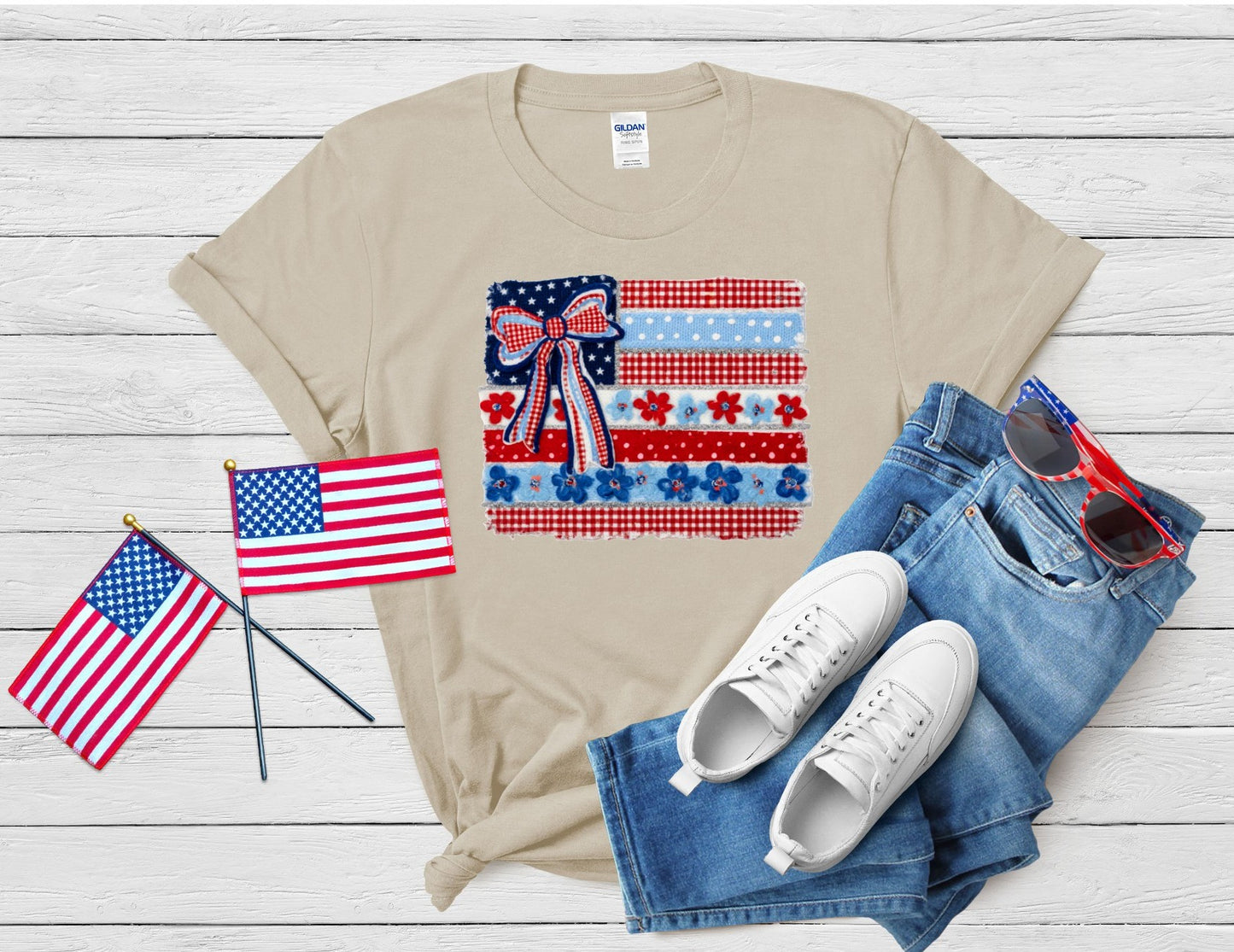Patriotic Bow American Flag Graphic Tee | Cute USA Shirt