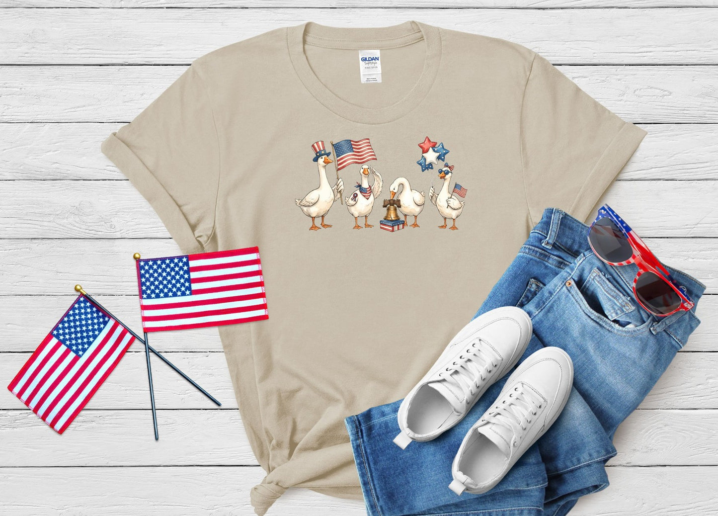 Funny Patriotic Goose Graphic Tee | Silly Goose USA Shirt