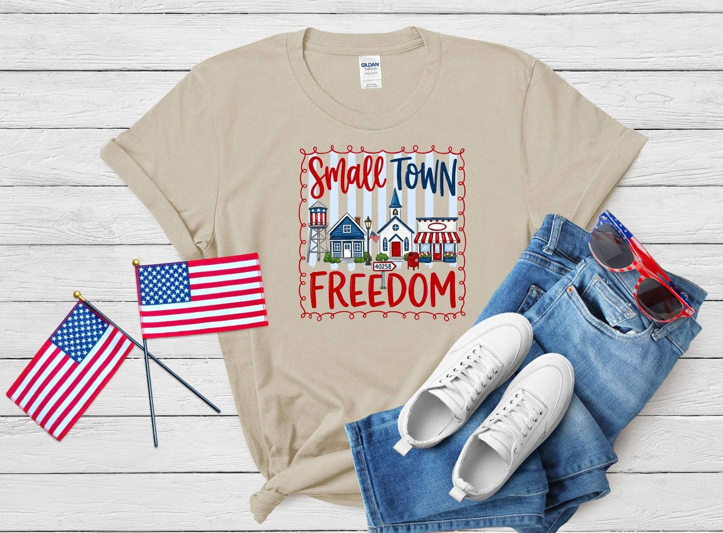Small Town Freedom Patriotic Graphic Tee | Americana Shirt