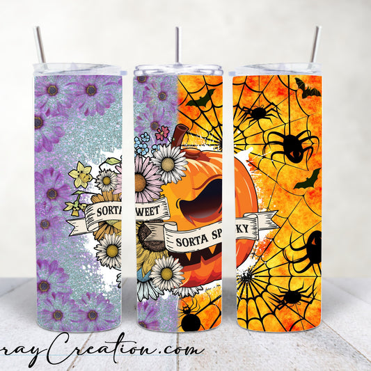 Sorta Sweet Sorta Spooky Halloween Tumbler 20oz | Pumpkin Floral Fall Tumbler