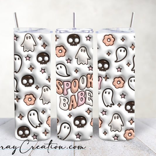 Spooky Babe Halloween Tumbler 20oz | Cute Ghost & Skull Fall Tumbler