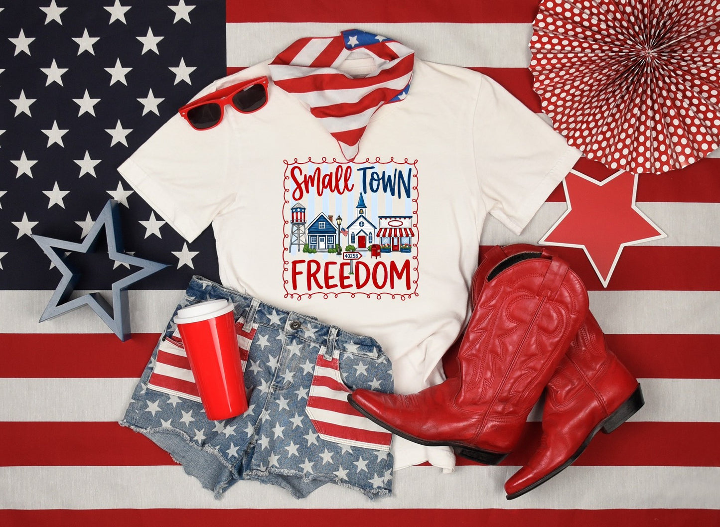 Small Town Freedom Patriotic Graphic Tee | Americana Shirt