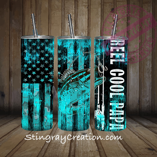 Best Cool Papa Ever Fishing Tumbler | Bass Fishing American Flag Insulated Cup with Straw