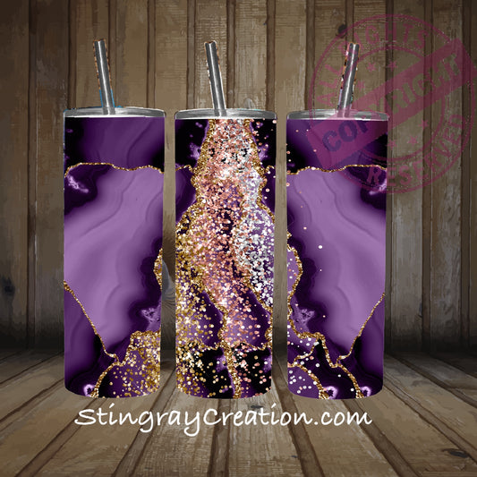 Purple Geode Glitter 20oz Skinny Tumbler | Marble Stainless Steel Tumbler with Straw