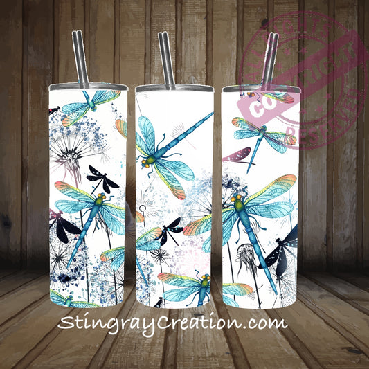 Dragonfly 20oz Skinny Tumbler | Nature Dragonfly Stainless Steel Tumbler | Botanical Travel Cup