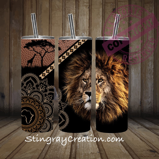 African Lion Safari 20oz Skinny Tumbler | Safari Wildlife Stainless Steel Travel Cup