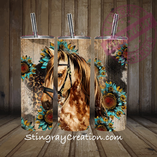 Rustic Horse Sunflower 20oz Skinny Tumbler | Western Horse Stainless Steel Travel Cup