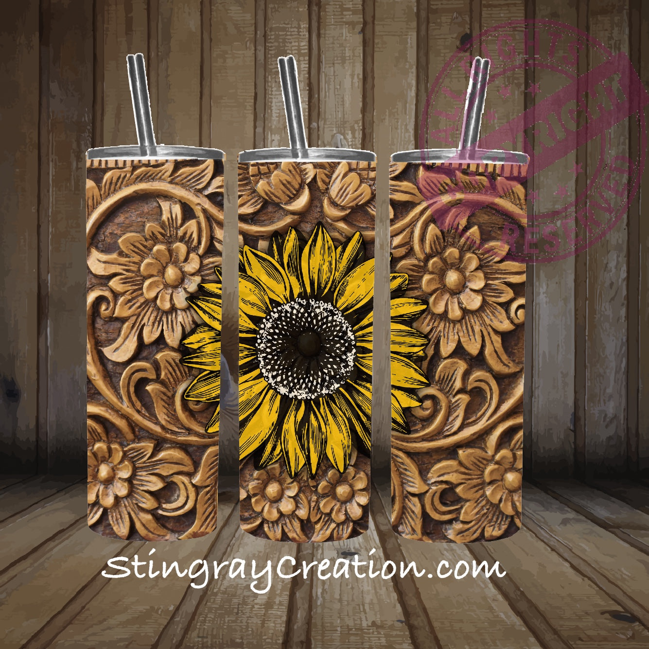 Rustic Sunflower 20oz Skinny Tumbler | Western Floral Stainless Steel Travel Cup